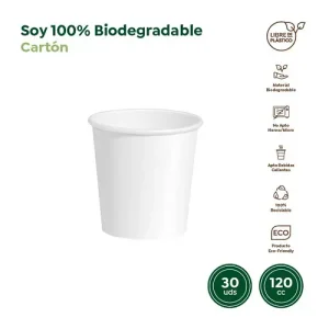 Vasos Cartón Biodegradable Blanco 120cc