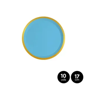 Platos Cartón Azul Pastel/Oro 17cm